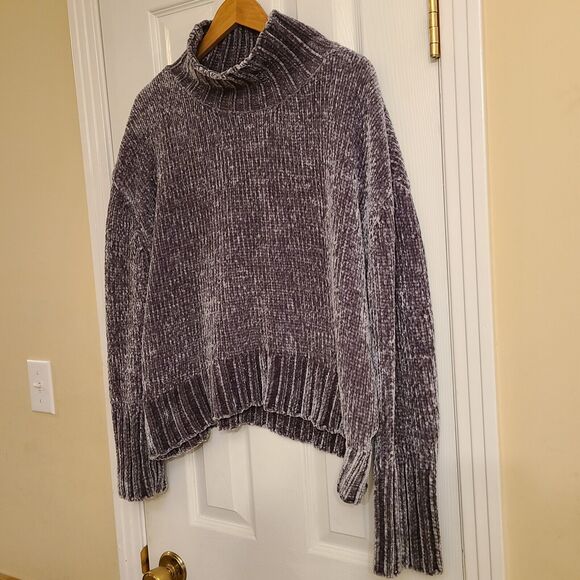Chelsea & Theodore Womens Pullover Sweater Gray Chunky Mock Neck Crop Size XL - Picture 2 of 7